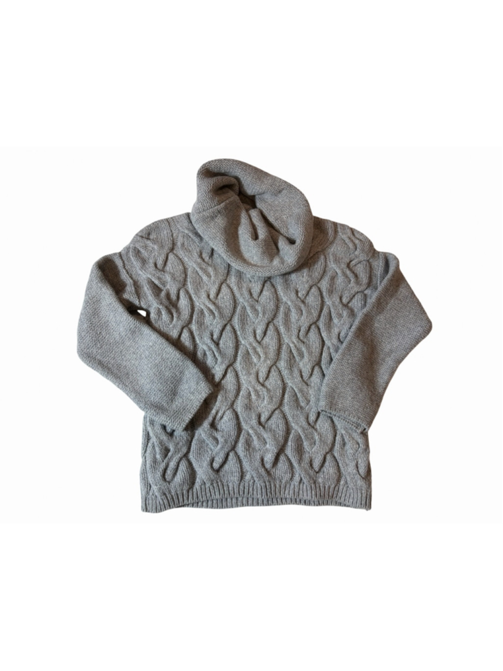 Fisherman Out of Ireland XS Gray Merino Cable Knit Turtleneck Sweater